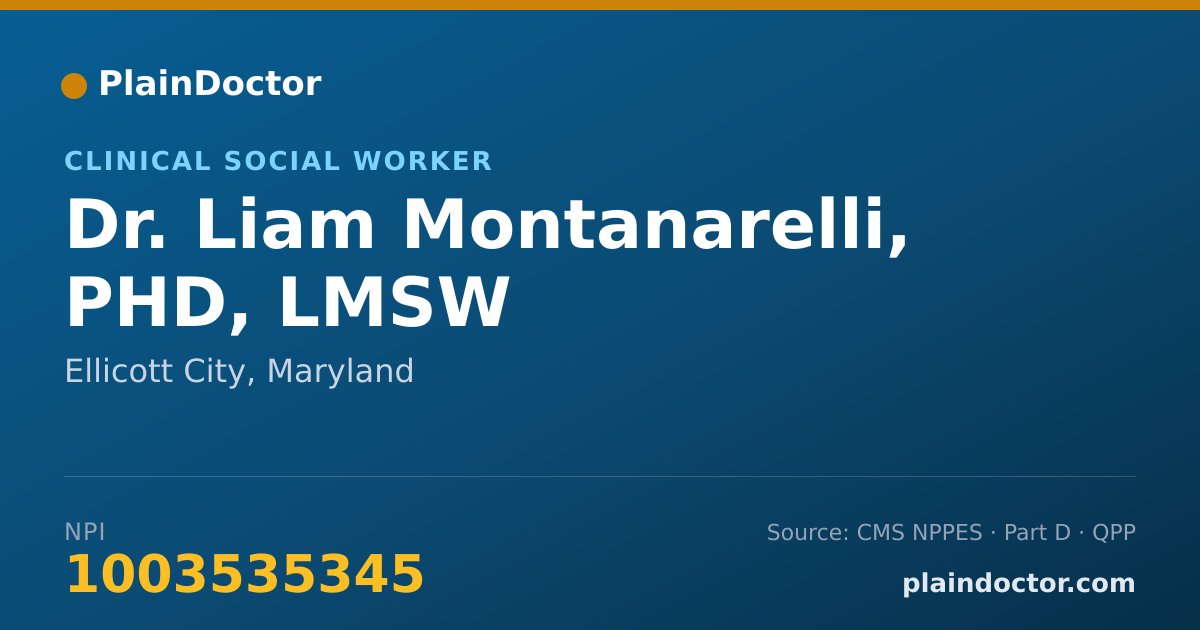 Shareable card for Liam Montanarelli, PHD, LMSW - Clinical Social Worker, Ellicott City, MD