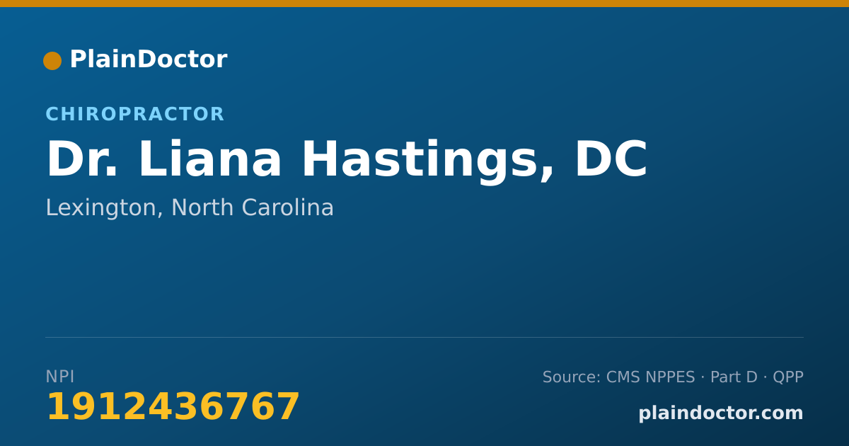 Shareable card for Liana Hastings, DC - Chiropractor, Lexington, NC