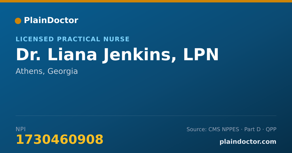 Shareable card for Liana Jenkins, LPN - Licensed Practical Nurse, Athens, GA