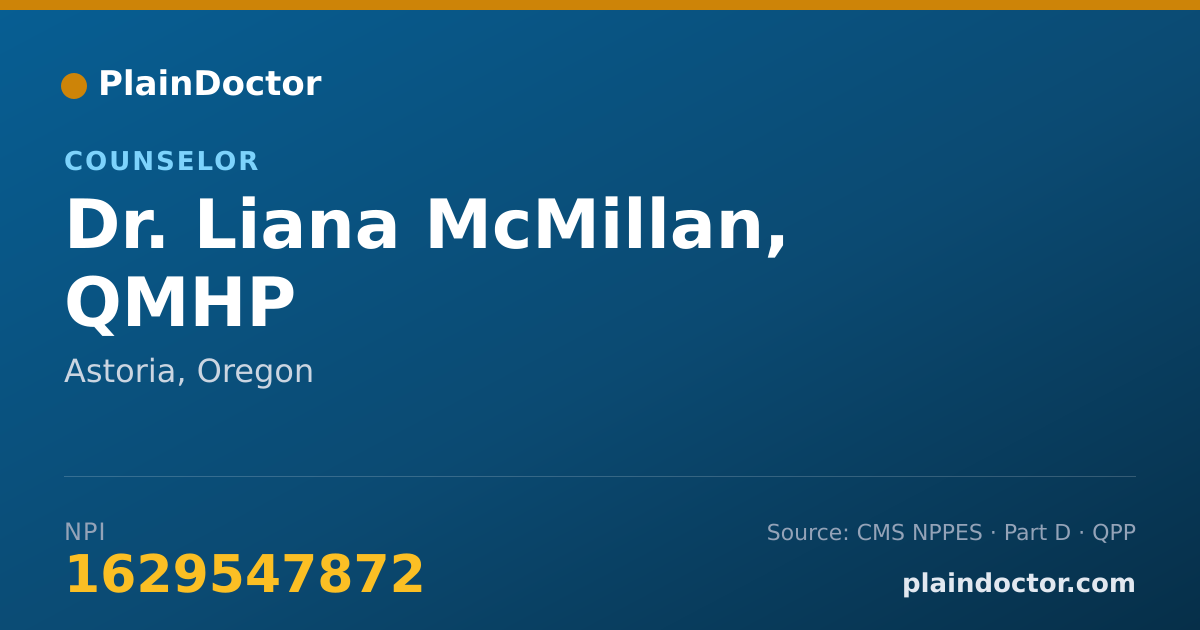 Shareable card for Liana McMillan, QMHP - Counselor, Astoria, OR