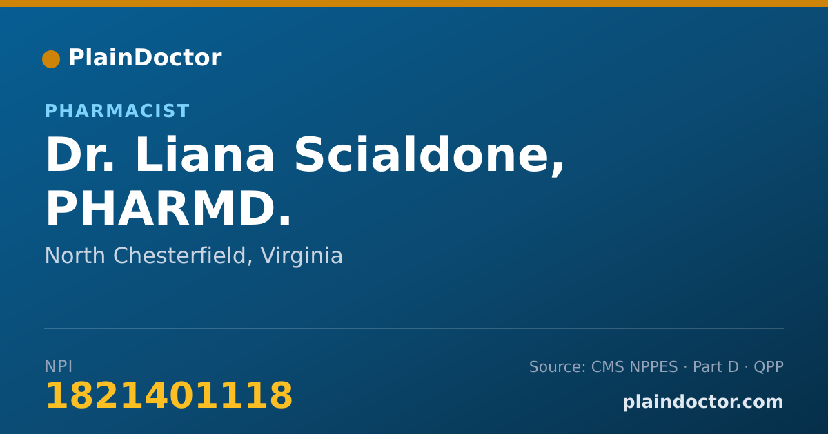 Shareable card for Liana Scialdone, PHARMD. - Pharmacist, North Chesterfield, VA
