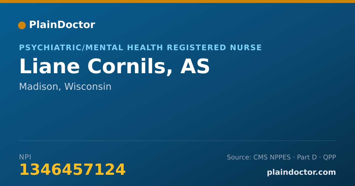Shareable card for Liane Cornils, AS - Psychiatric/Mental Health Registered Nurse, Madison, WI