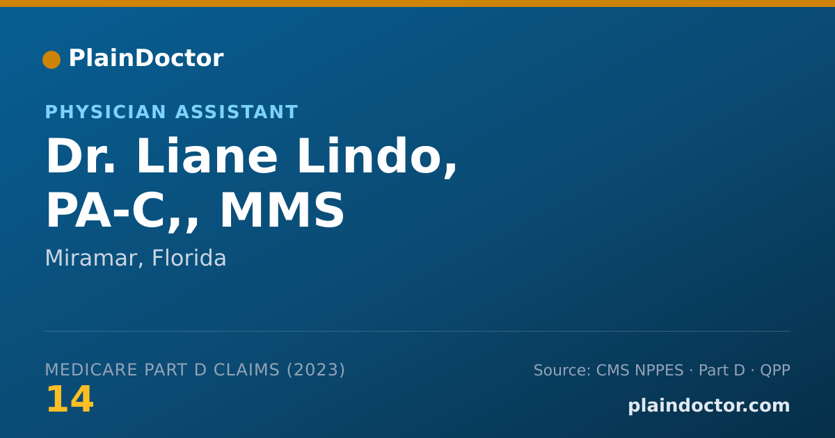 Shareable card for Liane Lindo, PA-C,, MMS - Physician Assistant, Miramar, FL