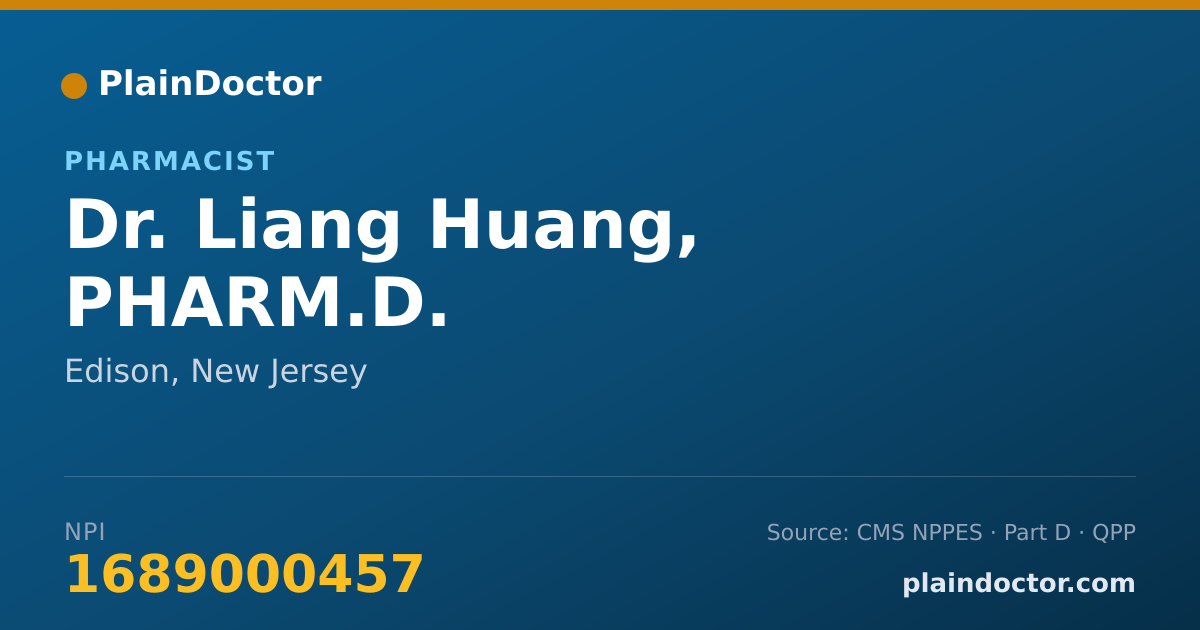 Shareable card for Liang Huang, PHARM.D. - Pharmacist, Edison, NJ