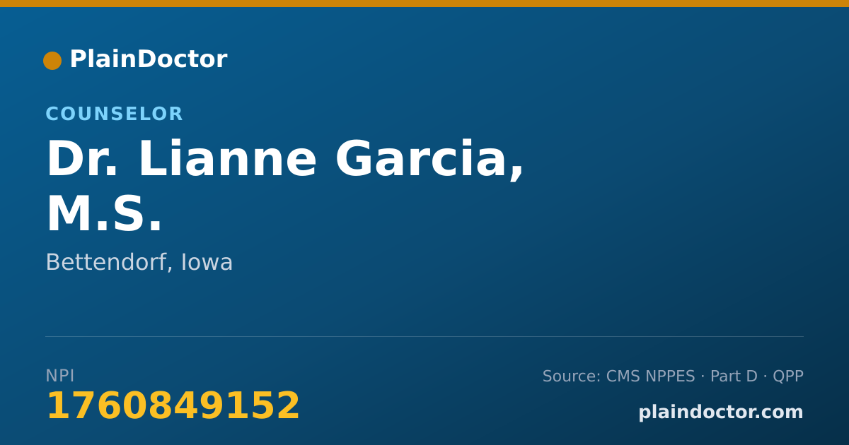 Shareable card for Lianne Garcia, M.S. - Counselor, Bettendorf, IA