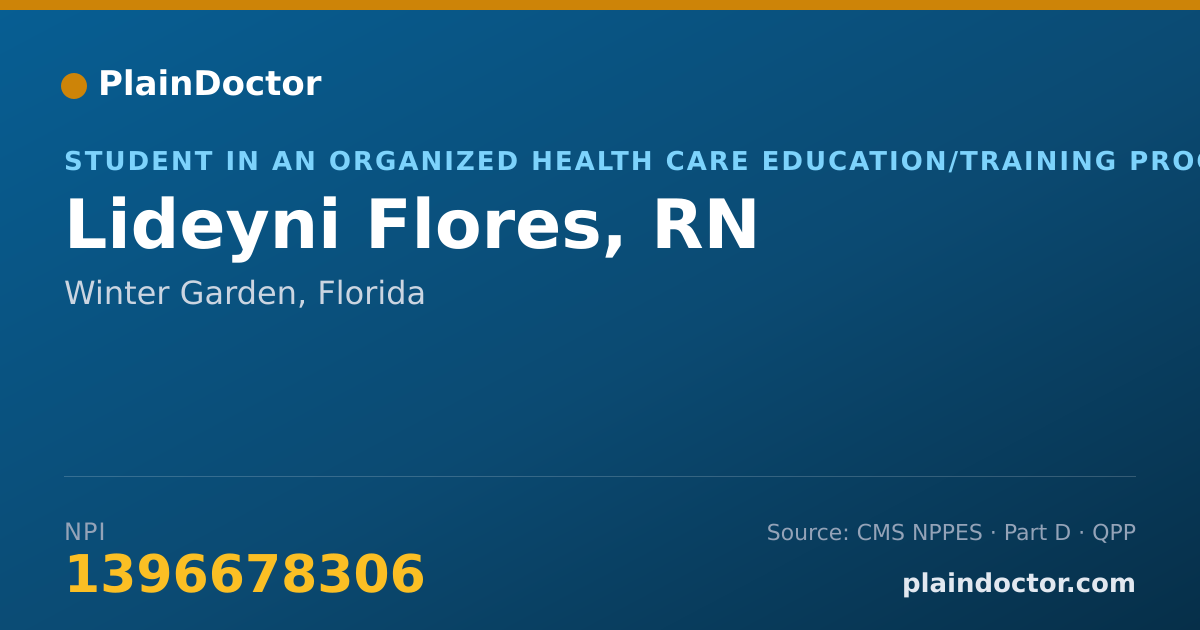 Shareable card for Lideyni Flores, RN - Student in an Organized Health Care Education/Training Program, Winter Garden, FL