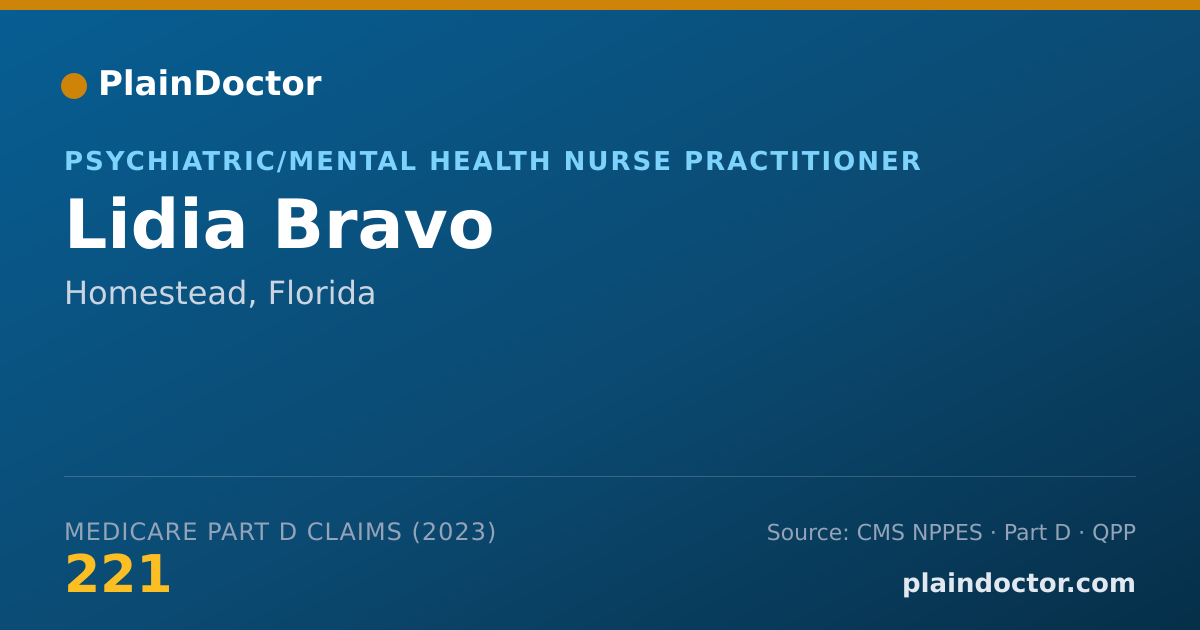 Shareable card for Lidia Bravo - Psychiatric/Mental Health Nurse Practitioner, Homestead, FL
