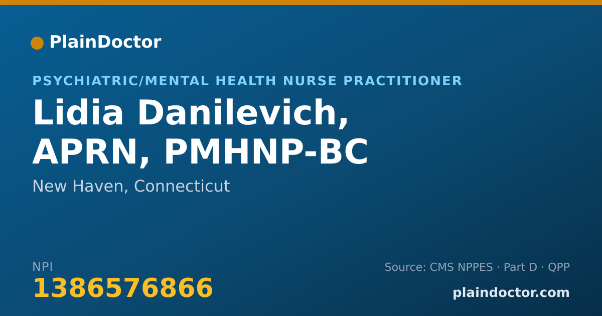 Shareable card for Lidia Danilevich, APRN, PMHNP-BC - Psychiatric/Mental Health Nurse Practitioner, New Haven, CT