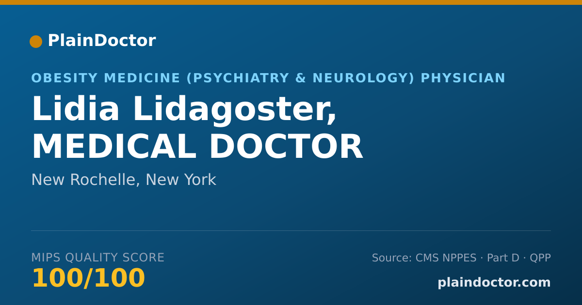Shareable card for Lidia Lidagoster, MEDICAL DOCTOR - Obesity Medicine (Psychiatry & Neurology) Physician, New Rochelle, NY