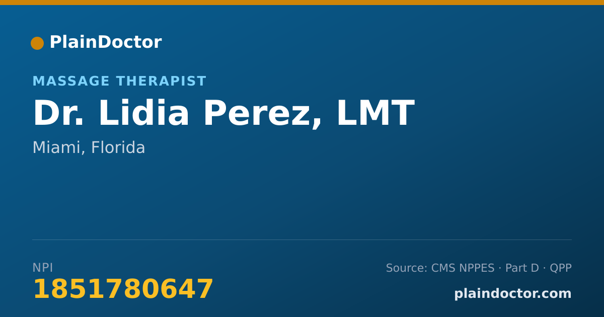 Shareable card for Lidia Perez, LMT - Massage Therapist, Miami, FL