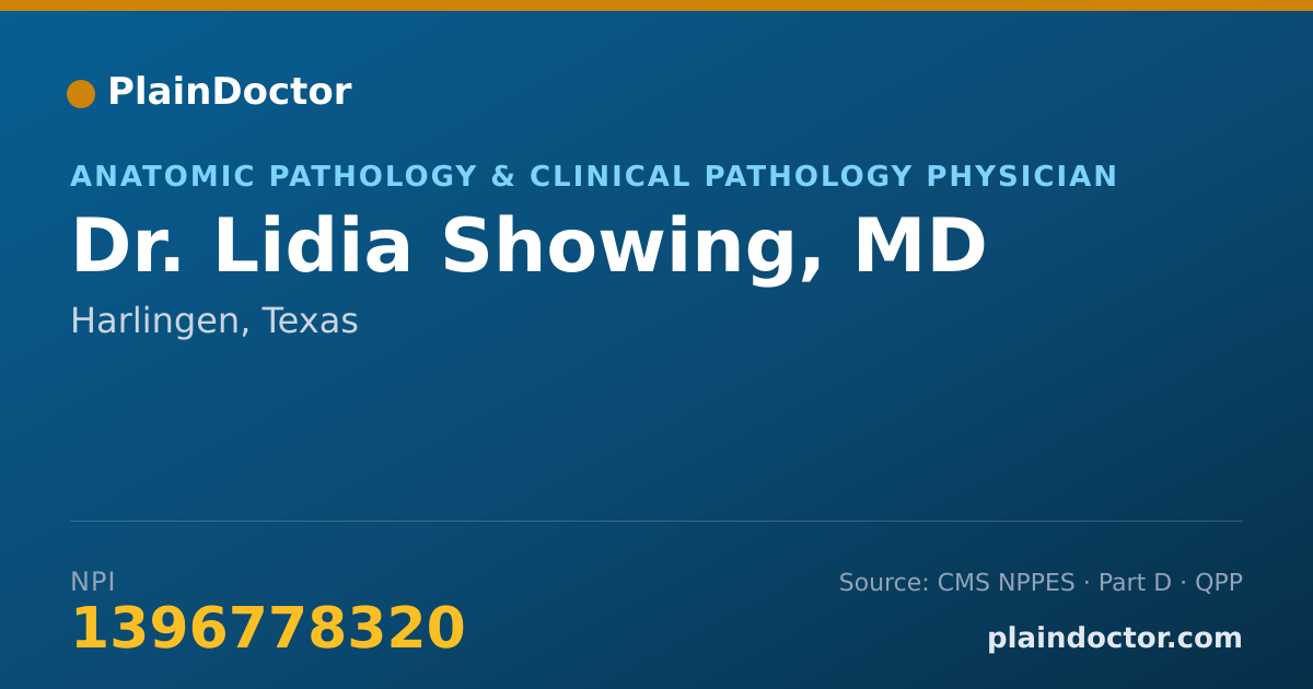 Shareable card for Lidia Showing, MD - Anatomic Pathology & Clinical Pathology Physician, Harlingen, TX