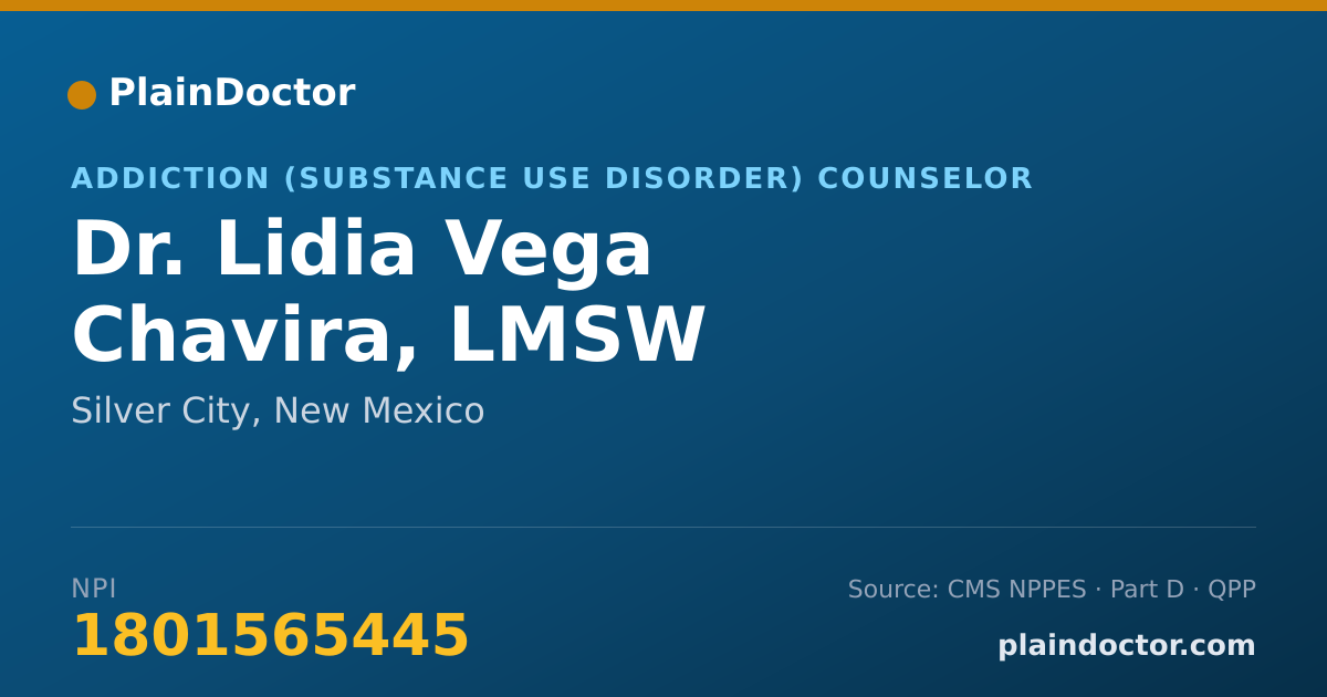Shareable card for Lidia Vega Chavira, LMSW - Addiction (Substance Use Disorder) Counselor, Silver City, NM