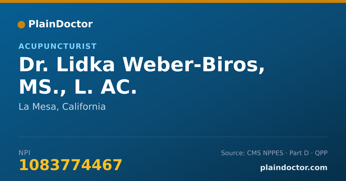 Shareable card for Lidka Weber-Biros, MS., L. AC. - Acupuncturist, La Mesa, CA