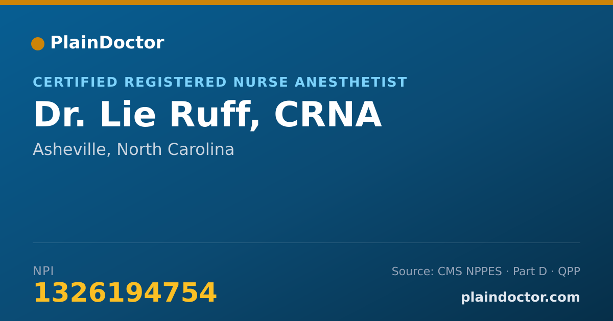 Shareable card for Lie Ruff, CRNA - Certified Registered Nurse Anesthetist, Asheville, NC