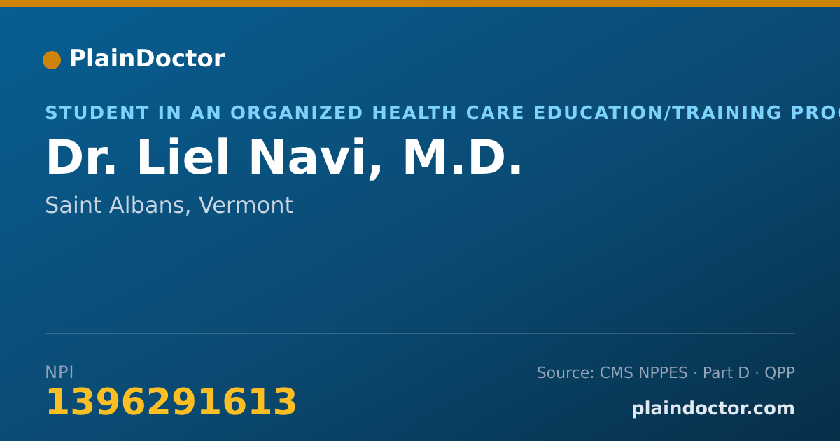Shareable card for Liel Navi, M.D. - Student in an Organized Health Care Education/Training Program, Saint Albans, VT