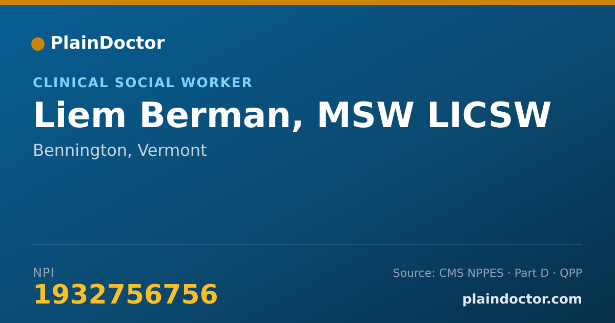 Shareable card for Liem Berman, MSW LICSW - Clinical Social Worker, Bennington, VT
