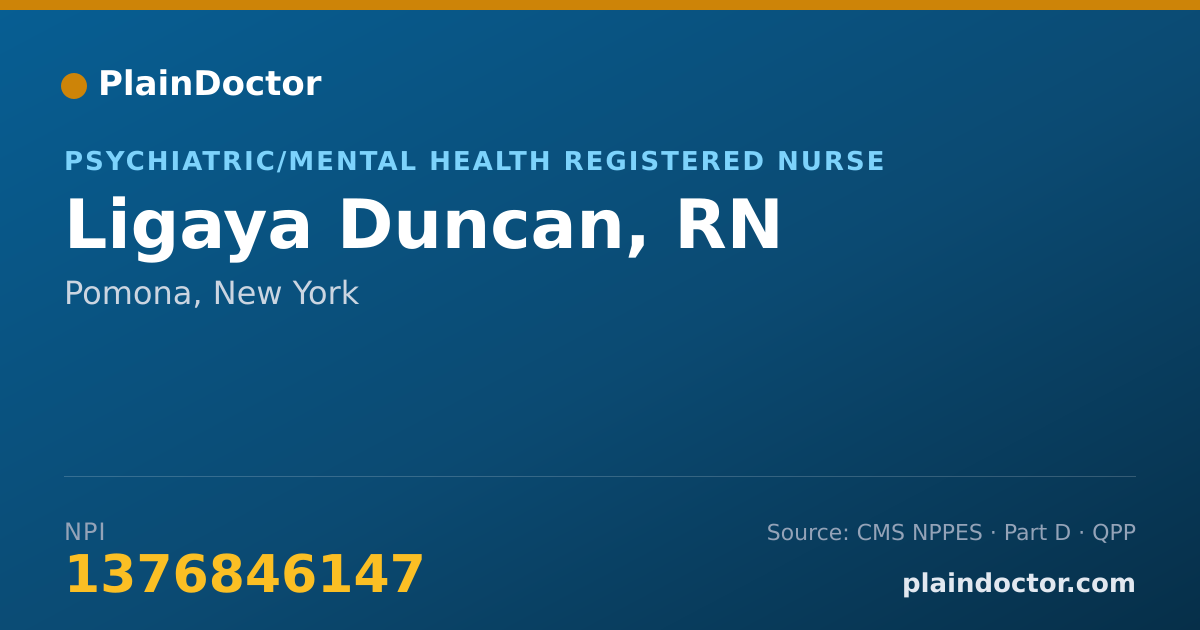 Shareable card for Ligaya Duncan, RN - Psychiatric/Mental Health Registered Nurse, Pomona, NY