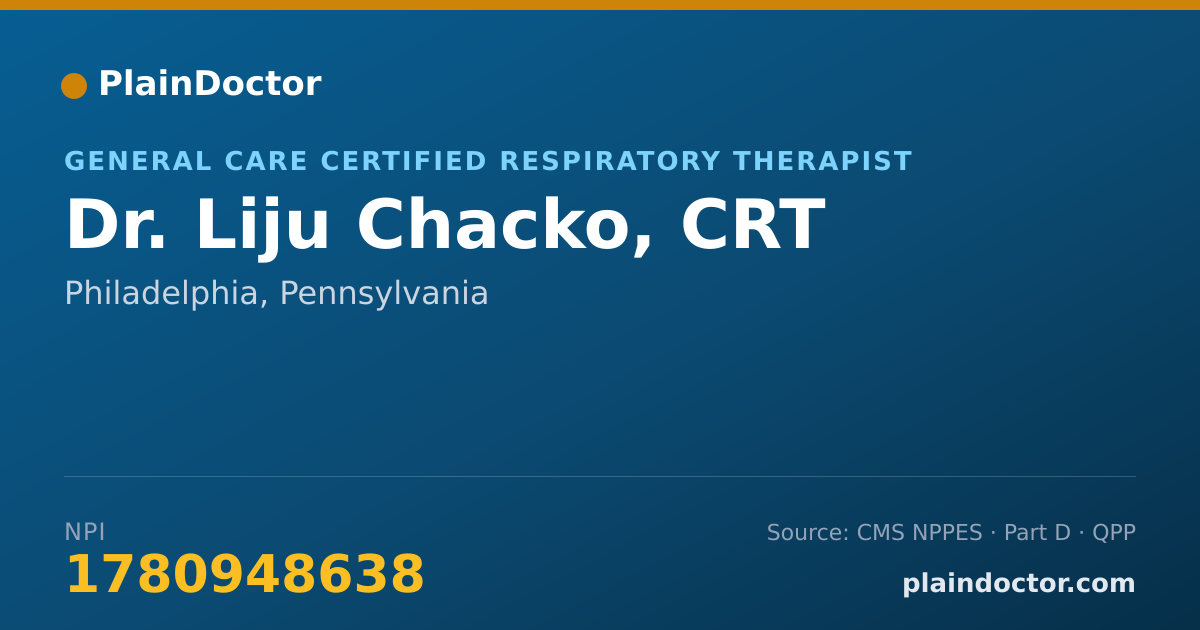 Shareable card for Liju Chacko, CRT - General Care Certified Respiratory Therapist, Philadelphia, PA