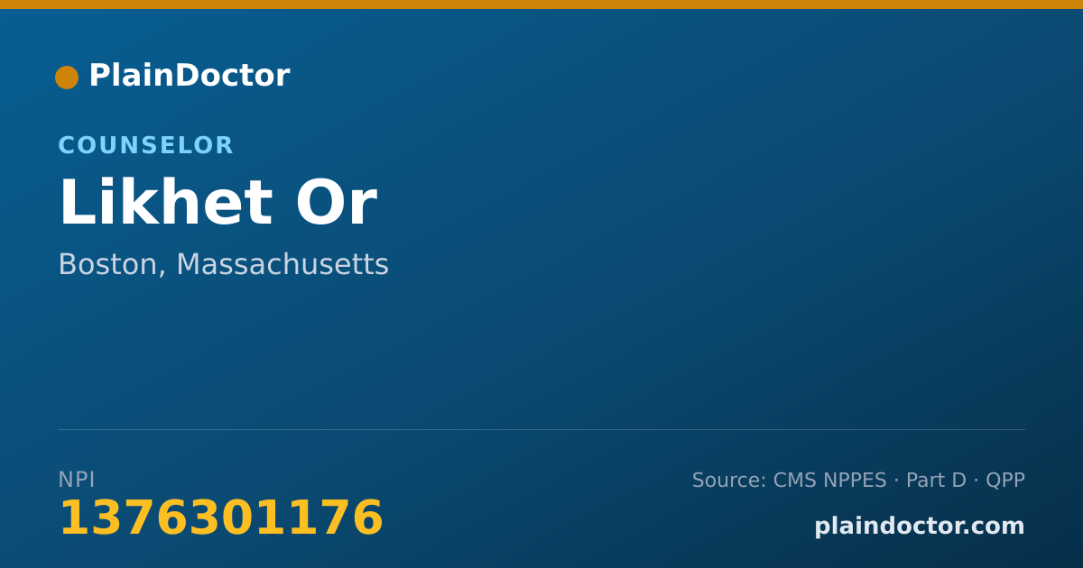 Shareable card for Likhet Or - Counselor, Boston, MA
