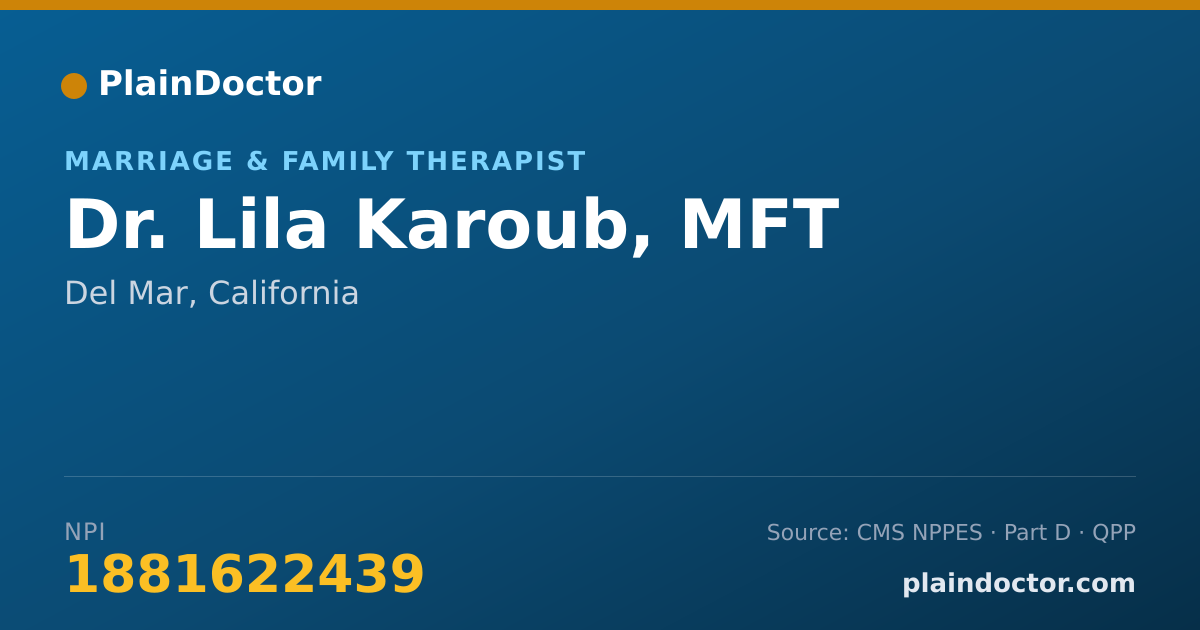 Shareable card for Lila Karoub, MFT - Marriage & Family Therapist, Del Mar, CA