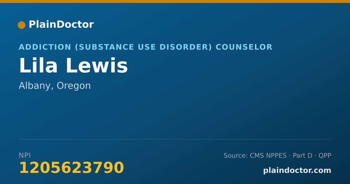 Shareable card for Lila Lewis - Addiction (Substance Use Disorder) Counselor, Albany, OR