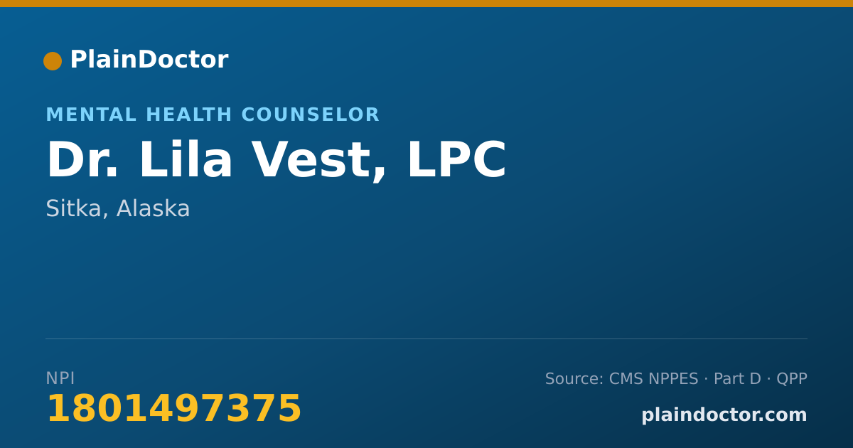 Shareable card for Lila Vest, LPC - Mental Health Counselor, Sitka, AK