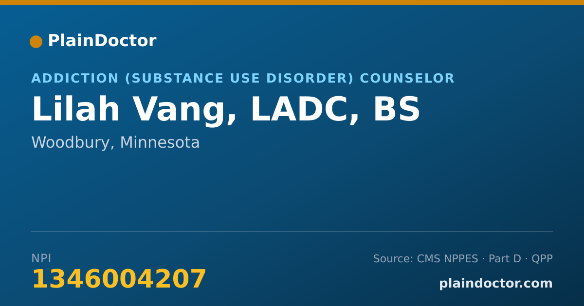 Shareable card for Lilah Vang, LADC, BS - Addiction (Substance Use Disorder) Counselor, Woodbury, MN