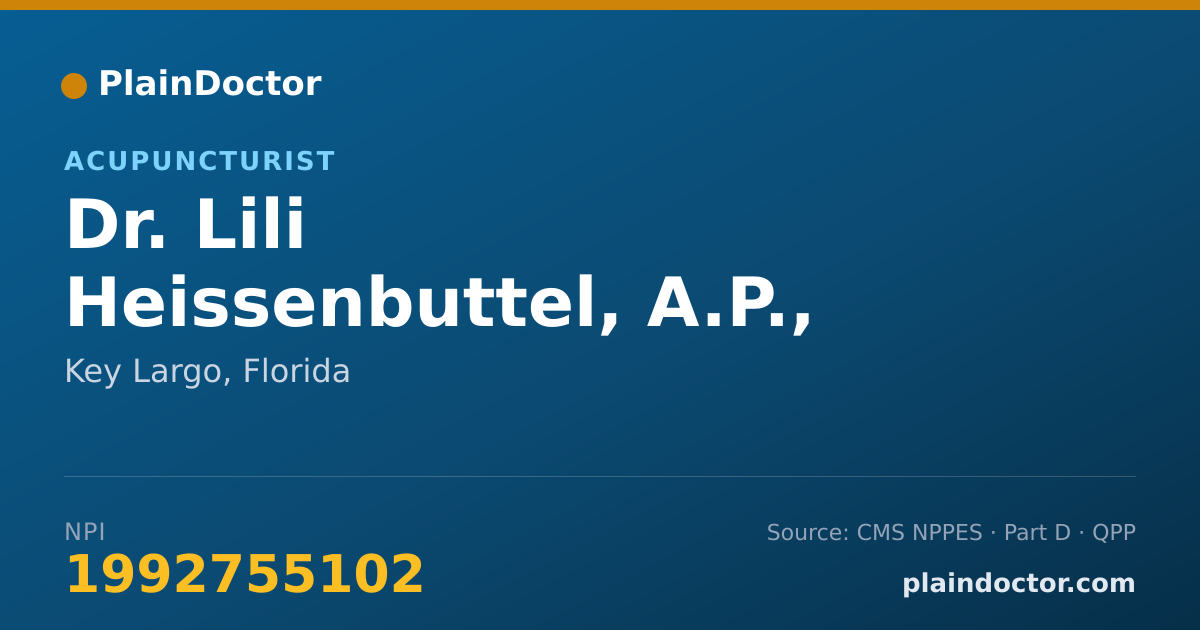 Shareable card for Lili Heissenbuttel, A.P., L.M.T. - Acupuncturist, Key Largo, FL