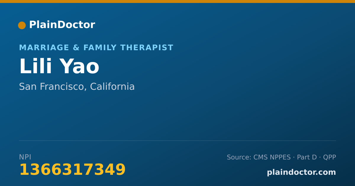 Shareable card for Lili Yao - Marriage & Family Therapist, San Francisco, CA