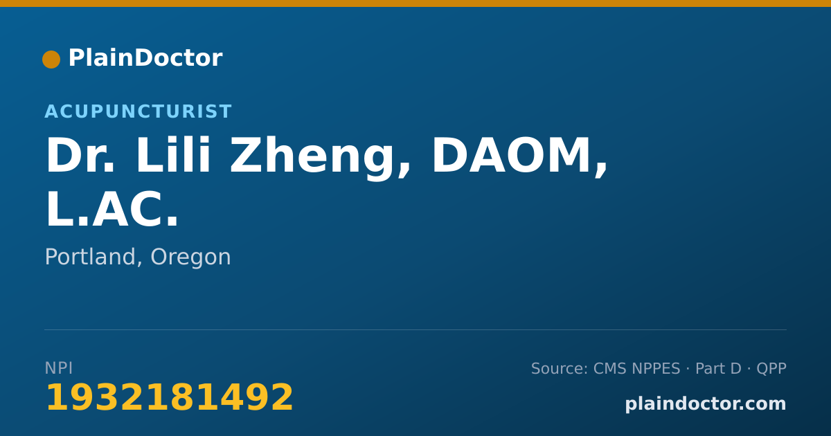 Shareable card for Lili Zheng, DAOM, L.AC. - Acupuncturist, Portland, OR