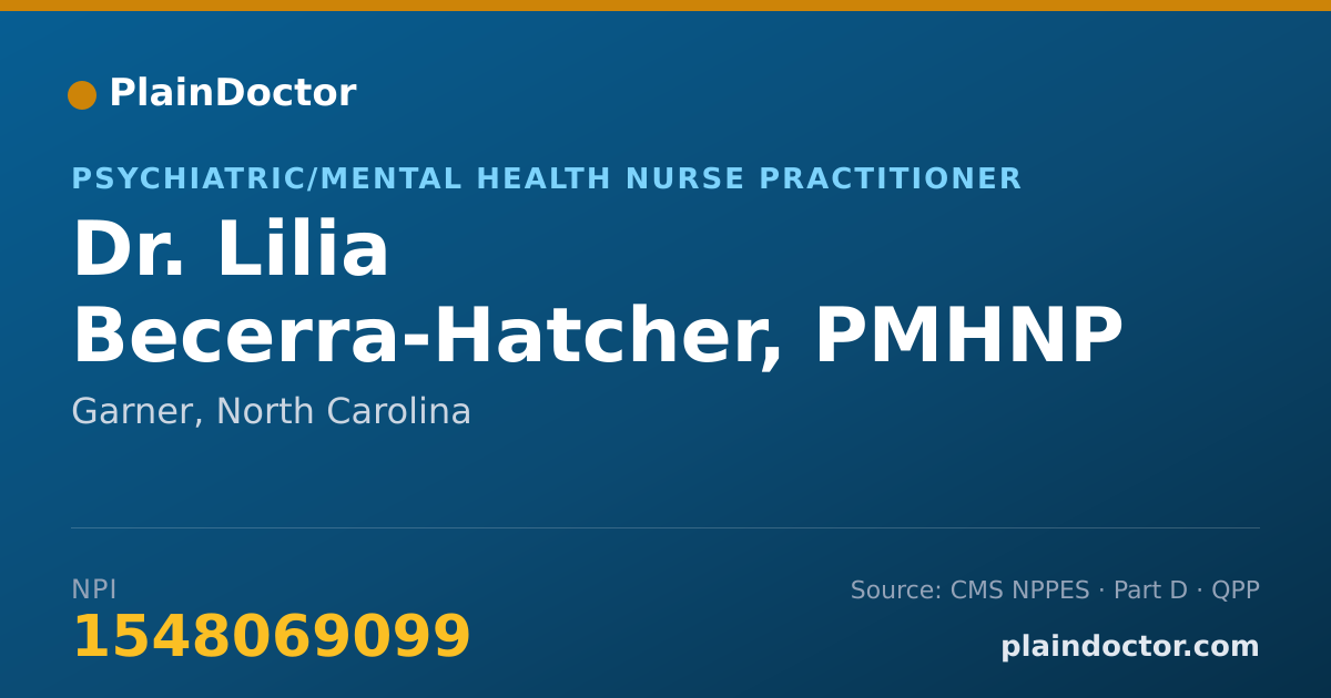 Shareable card for Lilia Becerra-Hatcher, PMHNP - Psychiatric/Mental Health Nurse Practitioner, Garner, NC