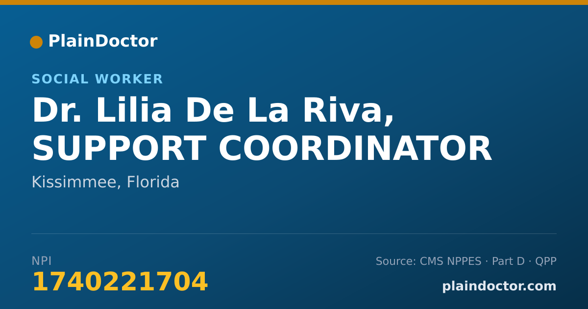 Shareable card for Lilia De La Riva, SUPPORT COORDINATOR - Social Worker, Kissimmee, FL