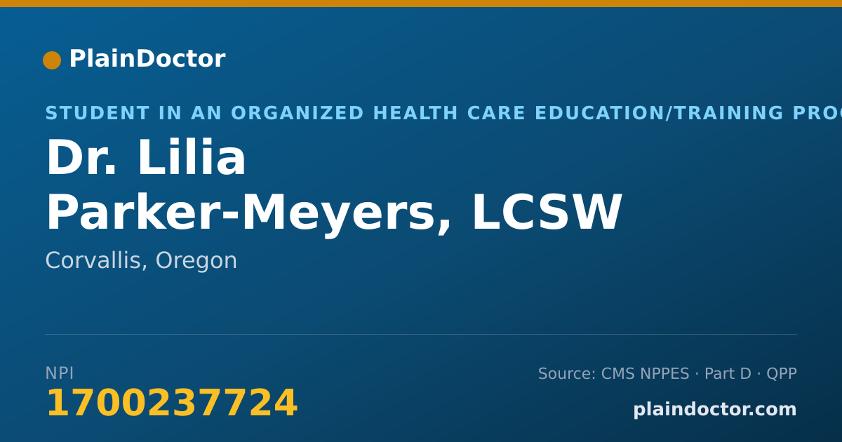 Shareable card for Lilia Parker-Meyers, LCSW - Student in an Organized Health Care Education/Training Program, Corvallis, OR