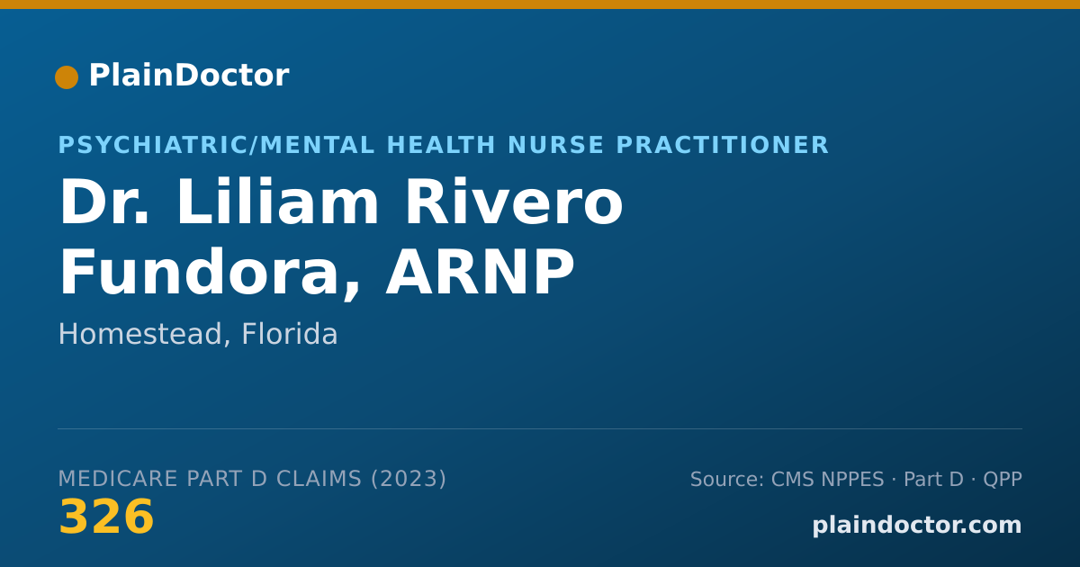 Shareable card for Liliam Rivero Fundora, ARNP - Psychiatric/Mental Health Nurse Practitioner, Homestead, FL