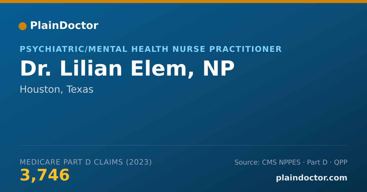 Shareable card for Lilian Elem, NP - Psychiatric/Mental Health Nurse Practitioner, Houston, TX