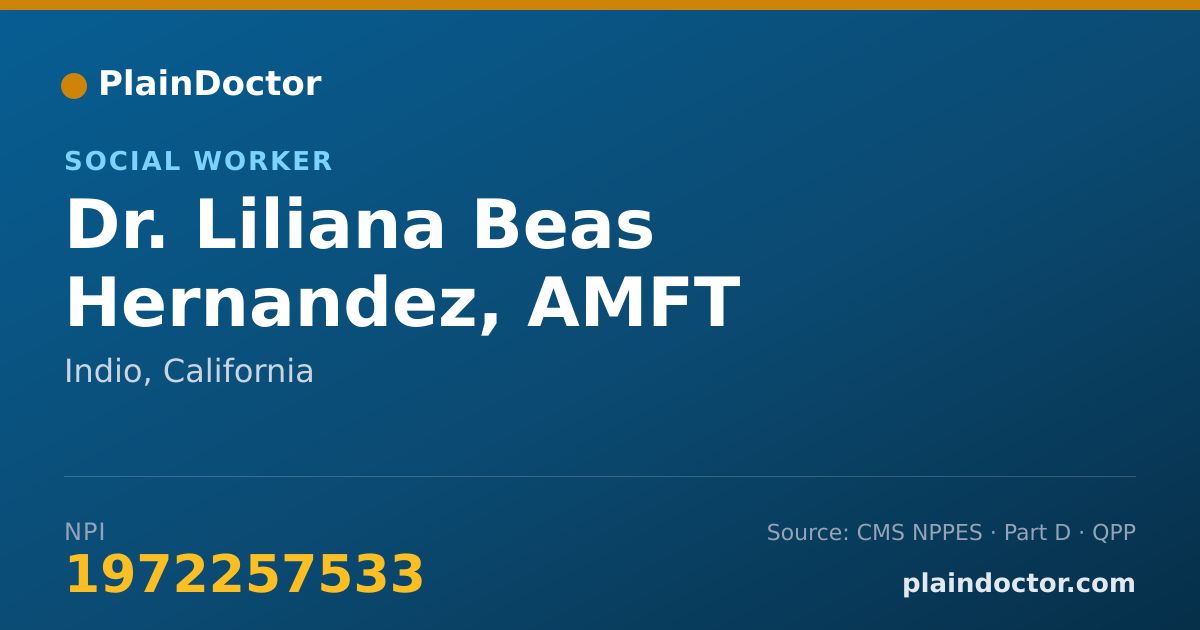 Shareable card for Liliana Beas Hernandez, AMFT - Social Worker, Indio, CA