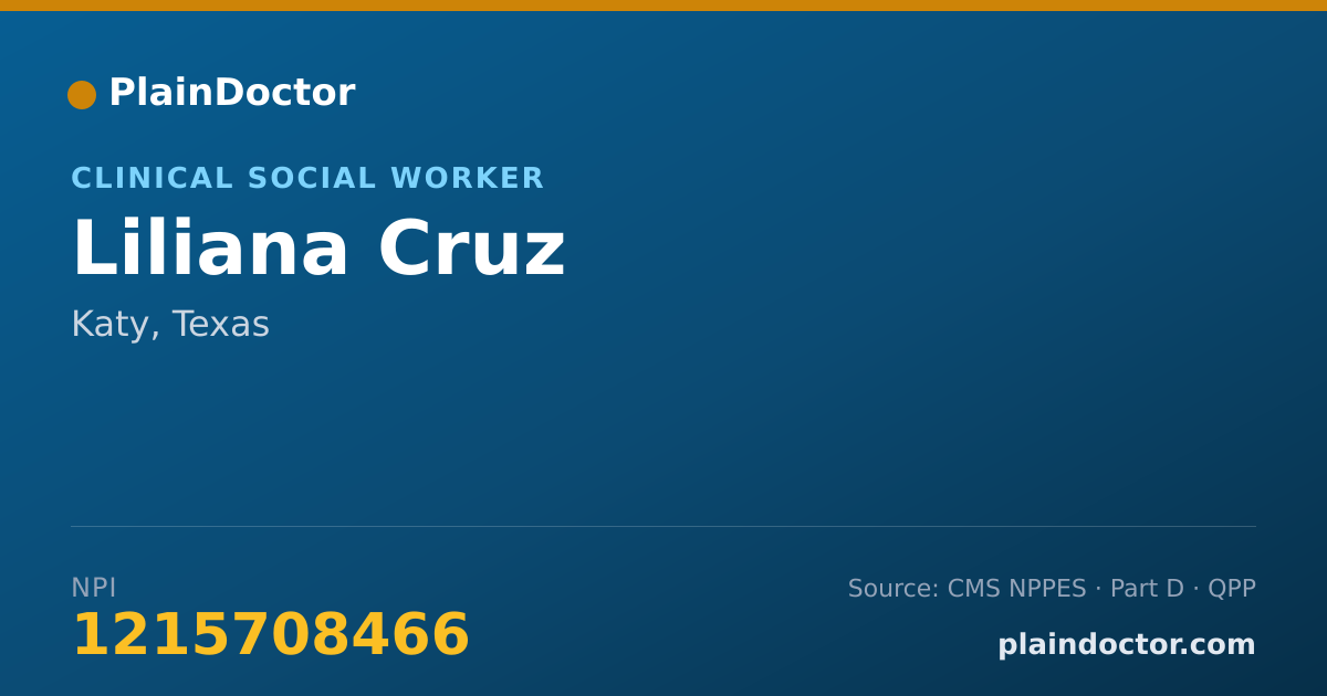 Shareable card for Liliana Cruz - Clinical Social Worker, Katy, TX