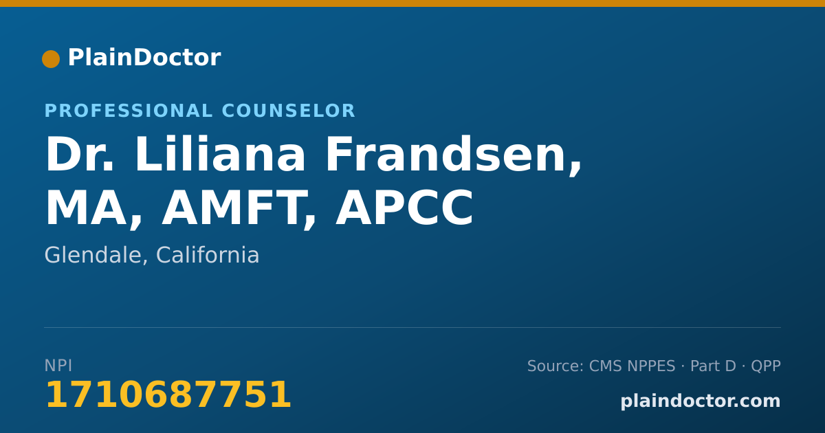 Shareable card for Liliana Frandsen, MA, AMFT, APCC - Professional Counselor, Glendale, CA