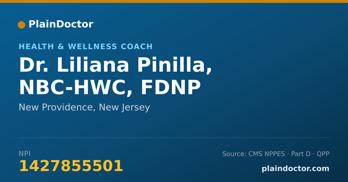 Shareable card for Liliana Pinilla, NBC-HWC, FDNP - Health & Wellness Coach, New Providence, NJ