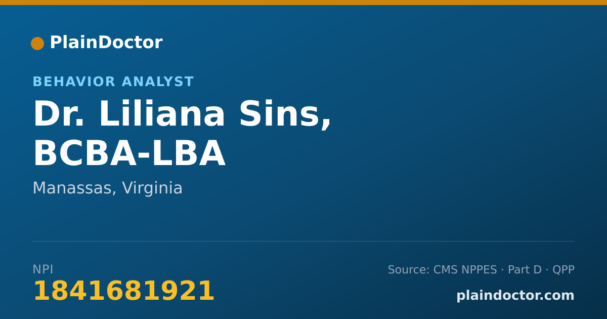 Shareable card for Liliana Sins, BCBA-LBA - Behavior Analyst, Manassas, VA