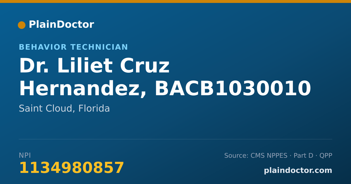 Shareable card for Liliet Cruz Hernandez, BACB1030010 - Behavior Technician, Saint Cloud, FL