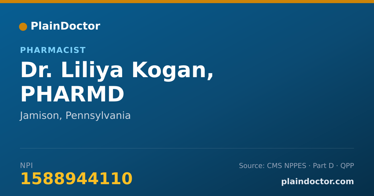 Shareable card for Liliya Kogan, PHARMD - Pharmacist, Jamison, PA