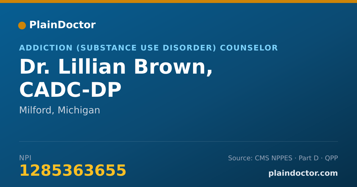 Shareable card for Lillian Brown, CADC-DP - Addiction (Substance Use Disorder) Counselor, Milford, MI