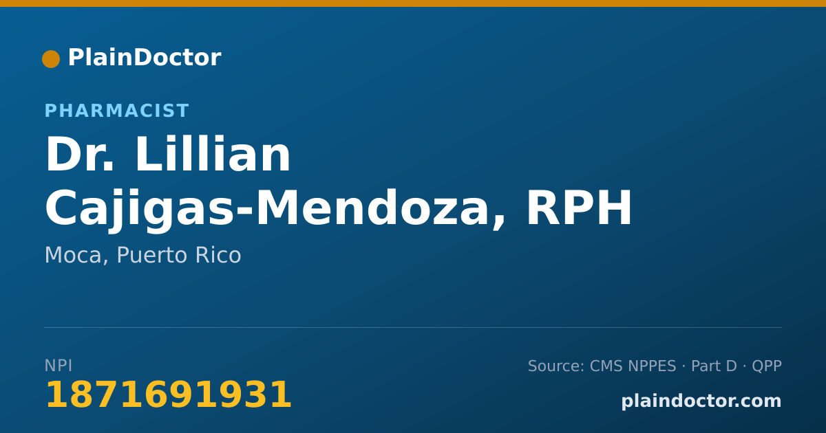 Shareable card for Lillian Cajigas-Mendoza, RPH - Pharmacist, Moca, PR
