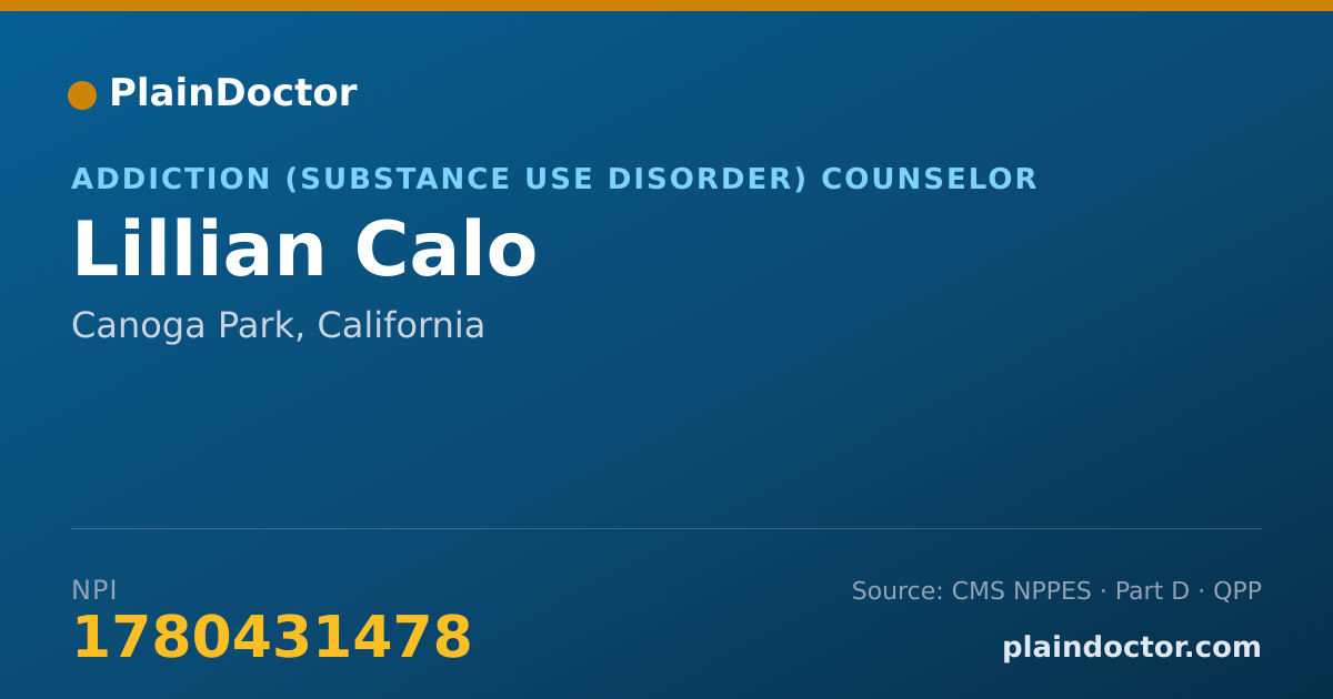Shareable card for Lillian Calo - Addiction (Substance Use Disorder) Counselor, Canoga Park, CA