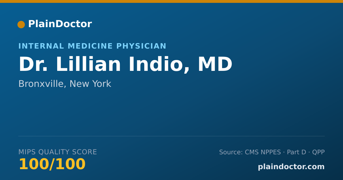 Shareable card for Lillian Indio, MD - Internal Medicine Physician, Bronxville, NY
