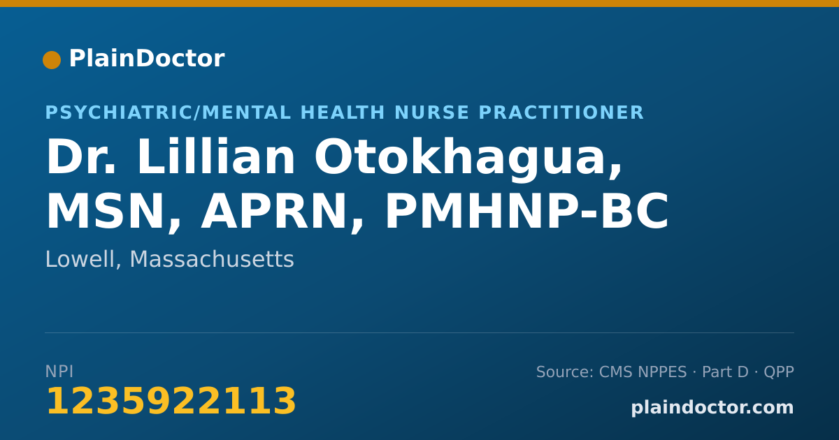 Shareable card for Lillian Otokhagua, MSN, APRN, PMHNP-BC - Psychiatric/Mental Health Nurse Practitioner, Lowell, MA