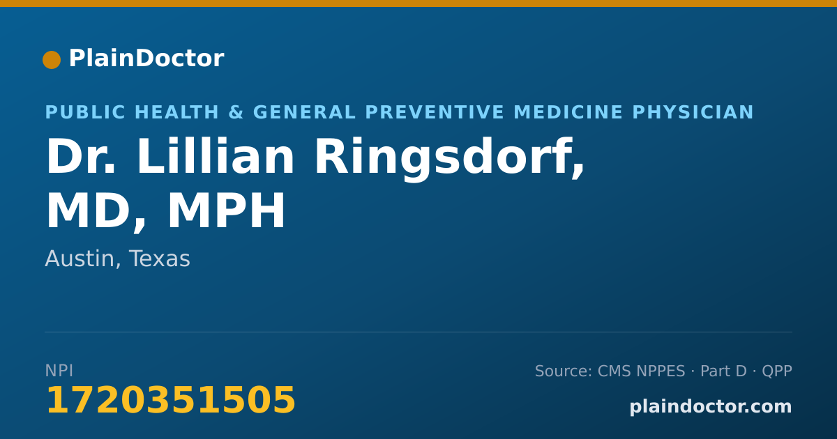 Shareable card for Lillian Ringsdorf, MD, MPH - Public Health & General Preventive Medicine Physician, Austin, TX