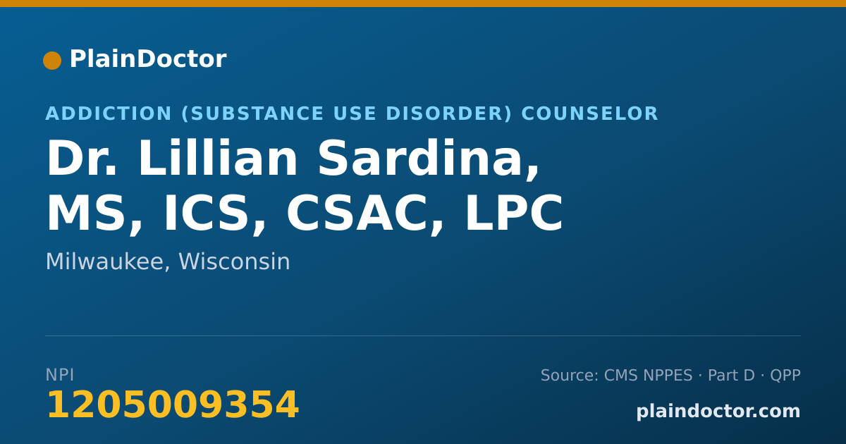Shareable card for Lillian Sardina, MS, ICS, CSAC, LPC - Addiction (Substance Use Disorder) Counselor, Milwaukee, WI