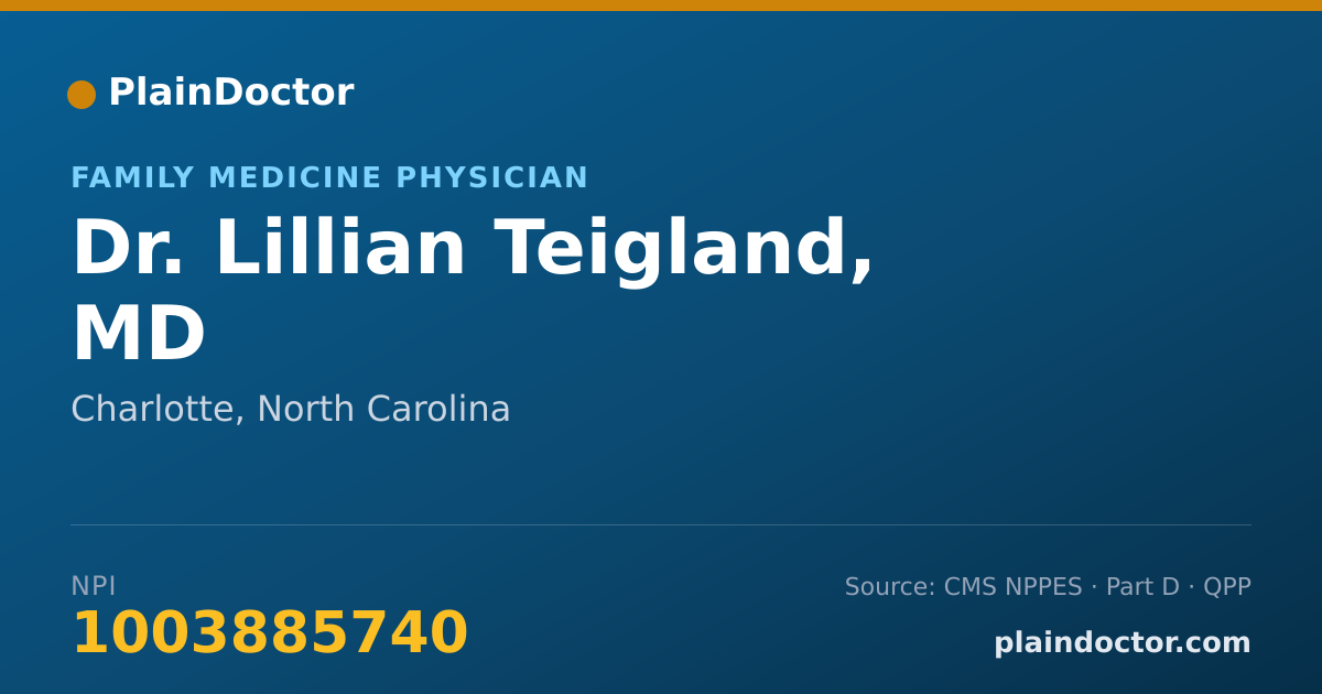 Shareable card for Lillian Teigland, MD - Family Medicine Physician, Charlotte, NC